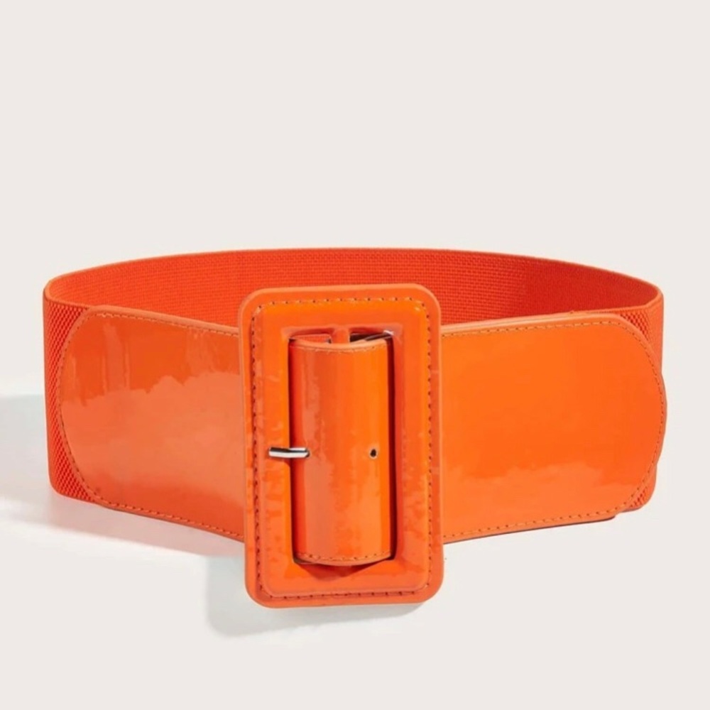 02-Woman orange plus size waistband elastic belt. 110 cm belt.